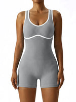 Sleeveless Contrast Trim Backless Yoga Romper Seamless Body Shaping Sport Jumpsuit for Running Training