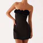 Women Solid Color Sexy Mini Dress Sleeveless Strapless Backless Flowers Slim Fit Summer Tube Dress Party Clubwear