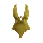 2Pcs Deep V Swimsuit With Long Skirt Women Sexy Swimwear Female Bikini Cut Out Biquini Swim Suit Shiny Button Bodysuit Beachwear