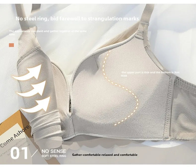 MOYISU Lingerie Women's Small Chest Gathering Summer No Underwire Retraction Breast Anti-sag Flat Bra Cover Underwear Set