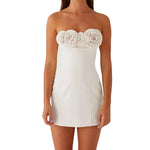 Women Solid Color Sexy Mini Dress Sleeveless Strapless Backless Flowers Slim Fit Summer Tube Dress Party Clubwear