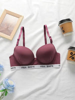 Underwired Push Up Bra Women Letter Printed Underband Adjustable Thin Straps Support Gathering Daily Lingerie B6067