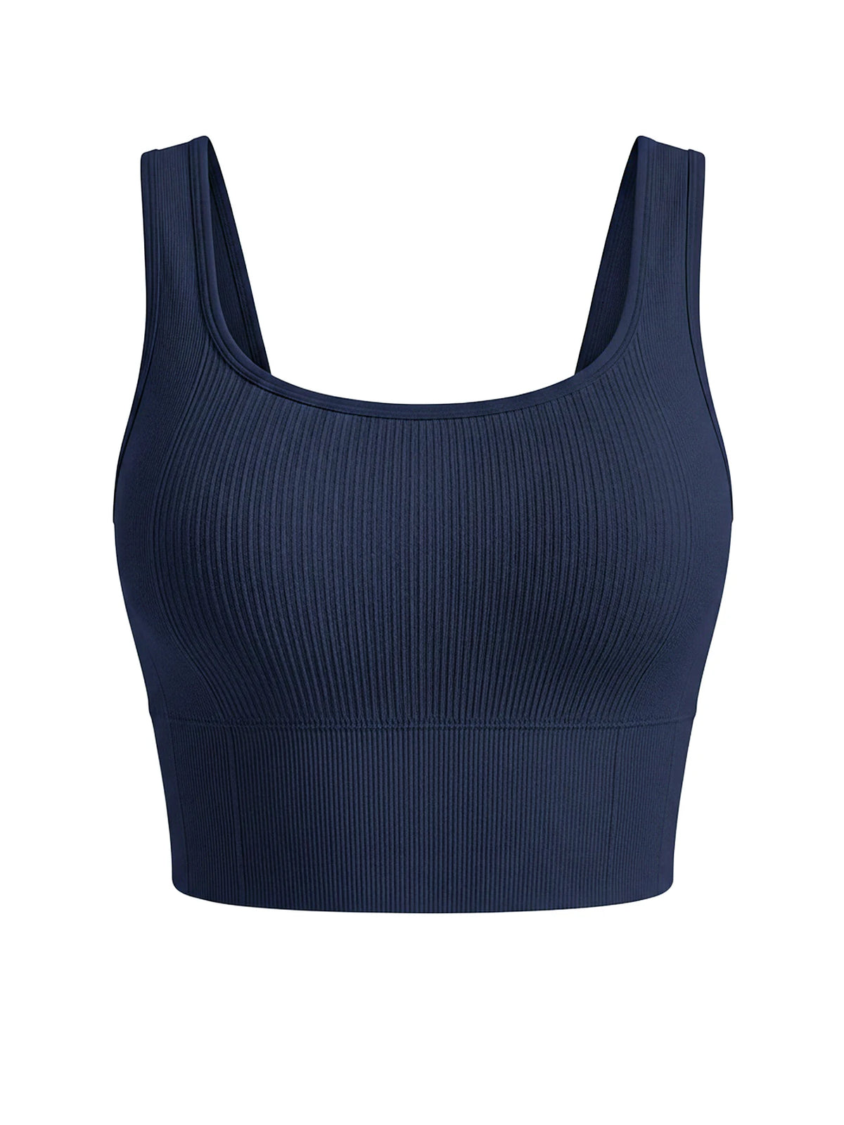 Yoga Sports Bra Plus Size Solid U Neck Tank Bra Wireless Wide Straps Removable Pad Ribbed Bra for Gym Street Outfit