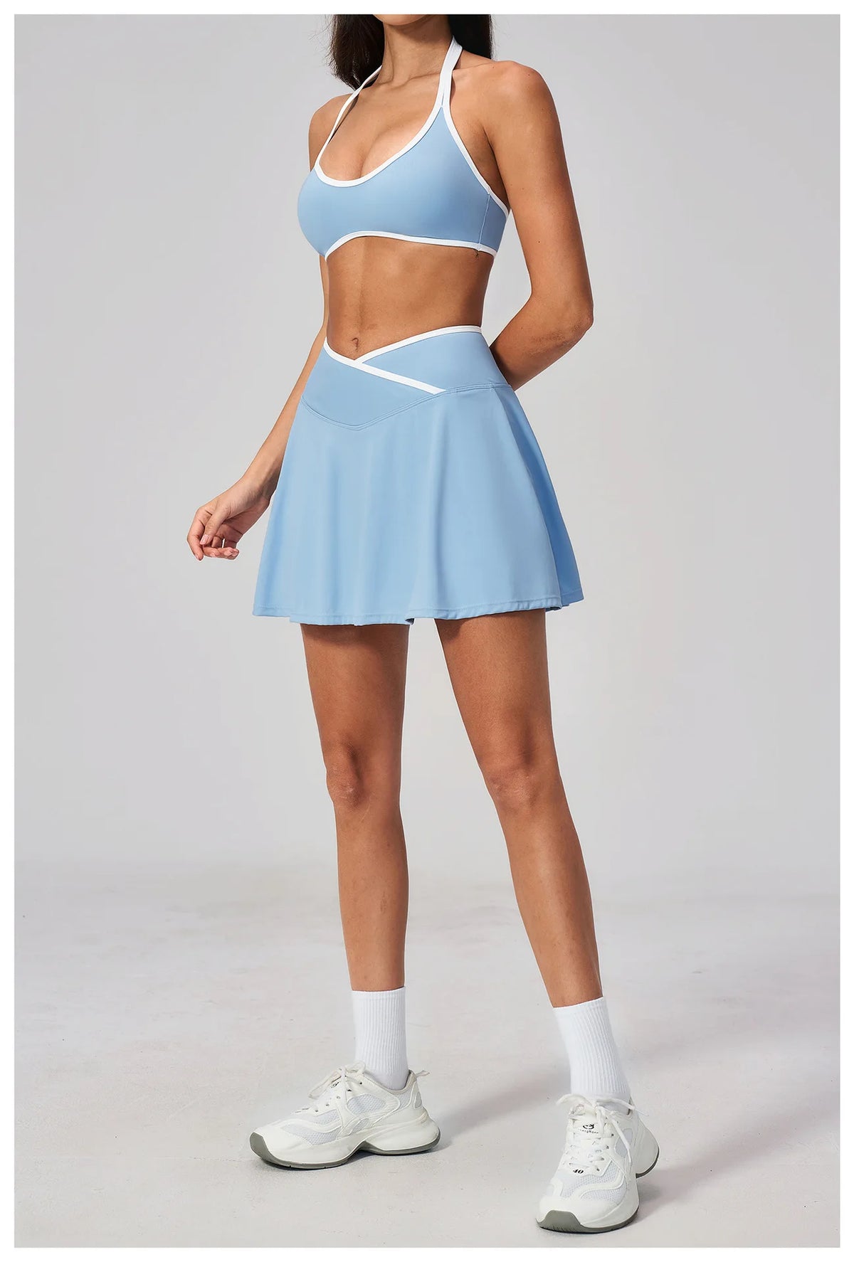 Summer New Outdoor Breathable Yoga Sets Women Color Block Shockproof Sports Bra Tennis Pleate Skirt Gym Workout Fitness Suits