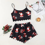 Christmas Clothes Cute Soft Gingerbread Print 2 Pieces Pajama Set Women's Sleepwear Crop Tops and Shorts Sets Loungewear