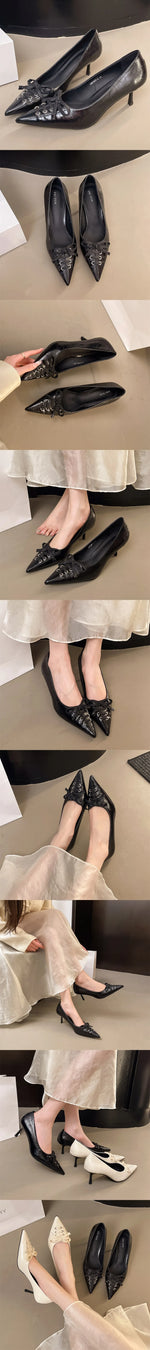 2026 Size 42 Vintage y2k Flowers Black Pointy Toe Slingback Pumps Cross-strap Summer 5cm Kitten Heels White Lady Shoes Women