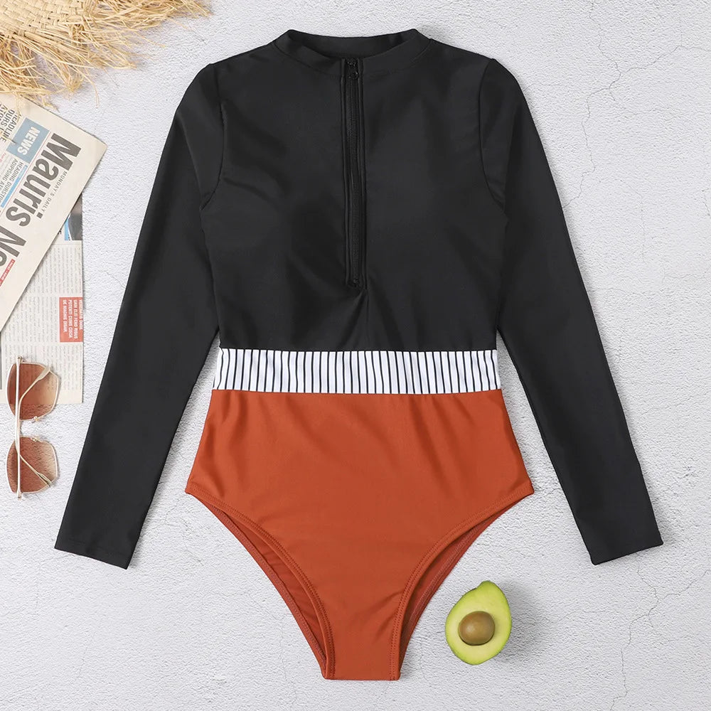 2026 Surfing Sport Swimsuit Long Sleeves Women One Piece SwimsuitSwimwear Solid Monokini Bathing Suit Tropical Bodysuit Female