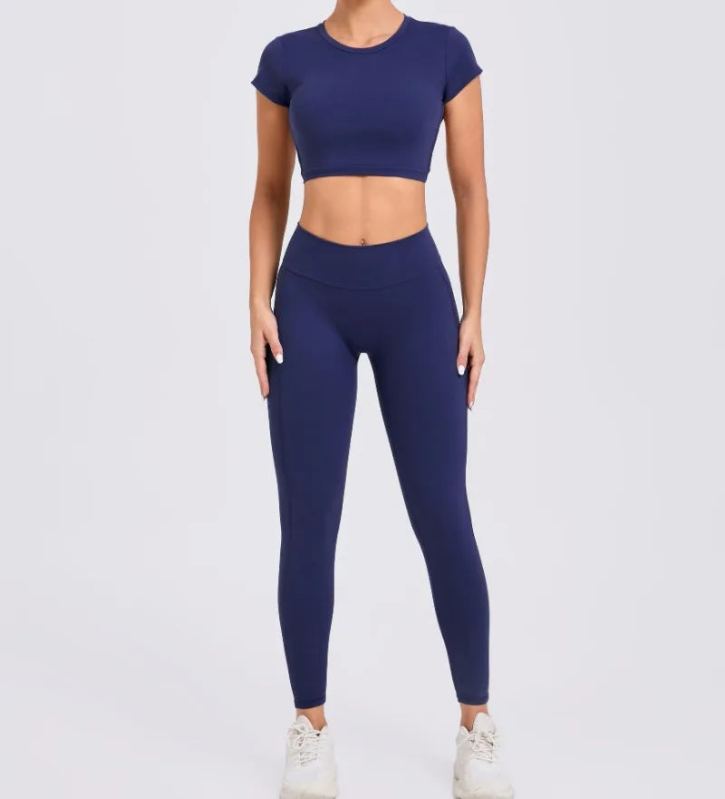 Women's Yoga Sets 2 Piece High Waist Hip Lift Leggings with Cross Back Sports Bra Seamless Workout Clothes Fitness Gym Wear Set
