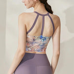 New High-end Yoga Lingerie Women's One-piece Fixed Cup Shock-proof Underwear Gathering Sexy Printed Wide Shoulder Strap Vest