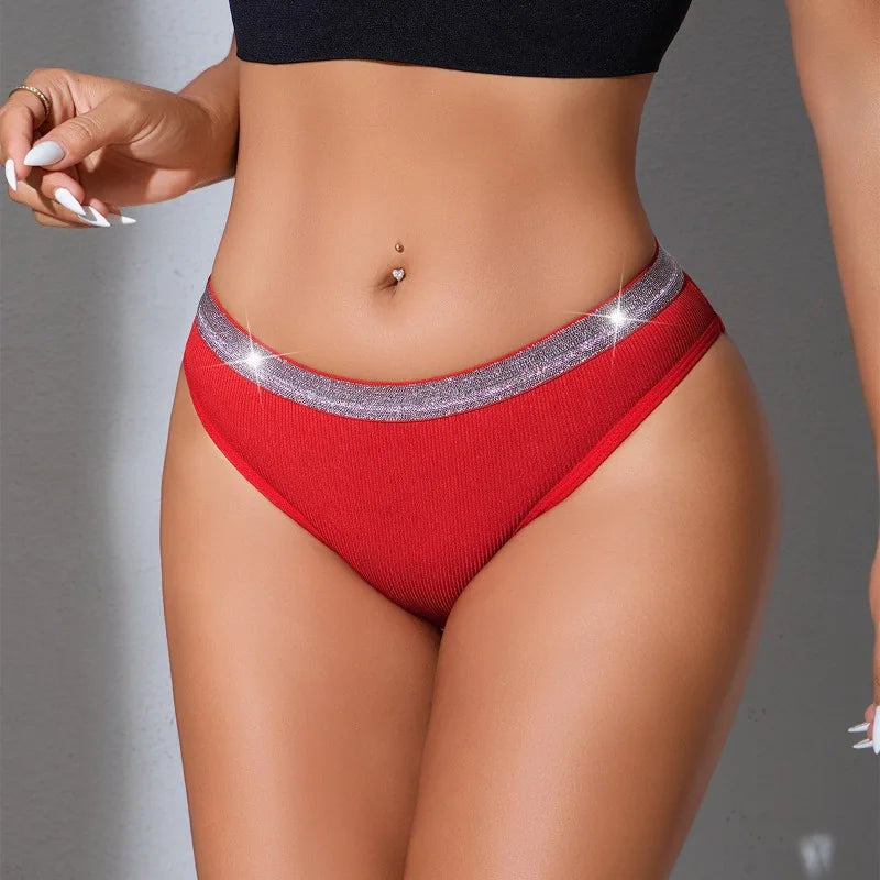 Low-rise Shiny Sexy Women's Panties Hollow Out Ribbed Lady Briefs Breathable Sexy Lingerie Heart Decor Elegant Female Underwear