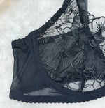 sexy lingerie embroidered see-through mesh bra with underwire four-piece set