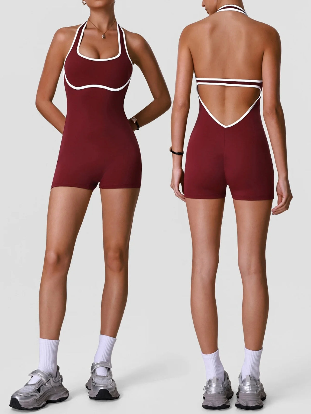 Color Blocking Yoga Jumpsuit Women Sleeveless Hollow Out Backless Slim Sports One Piece Short Suit Gym Running Fitness Rompers