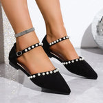 Shoes for Women 2025 Closed Toe Women's Sandals Concise Daily Ladies Pointed Toe String Bead Buckle Strap Cover Heel Flat Shoes