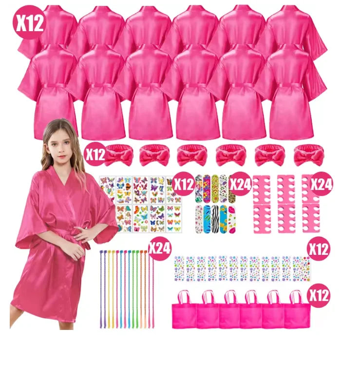 6-15Pcs Spa Party Robes for Girls Supplies Favors Kids Gowns Robe Soft Spa Headband Sleepover Birthday Party