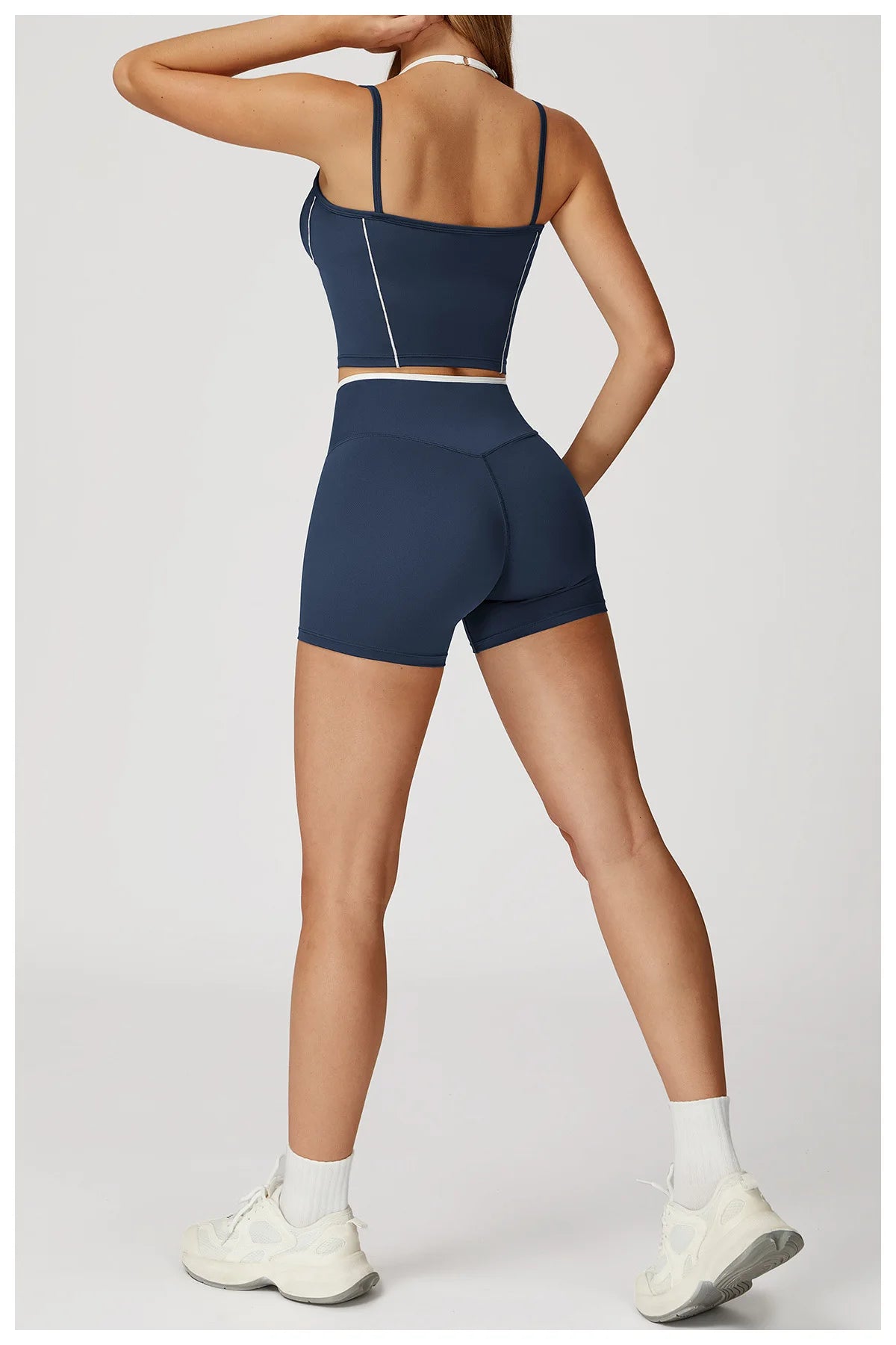 Yoga Shorts Sets Fake Two Piece Hanging Neck Shockproof Vest High Waist Pants Fitness Suit Breathable Women's Tight Sports Set