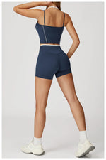 Yoga Shorts Sets Fake Two Piece Hanging Neck Shockproof Vest High Waist Pants Fitness Suit Breathable Women's Tight Sports Set