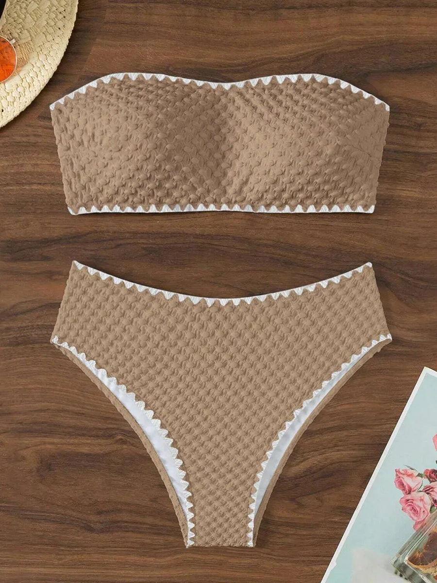 XS - L Wrinkled Strappy Bandeau High Waist Bikini Female Swimsuit Women Swimwear Two-pieces Bikini Set Bather Bathing Suit Swim