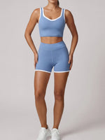 Summer Color Contrast Yoga Suit Women Shock-absorbing Sports Bra High Waist Hip Lifting Shorts Training Running Fitness Outfits