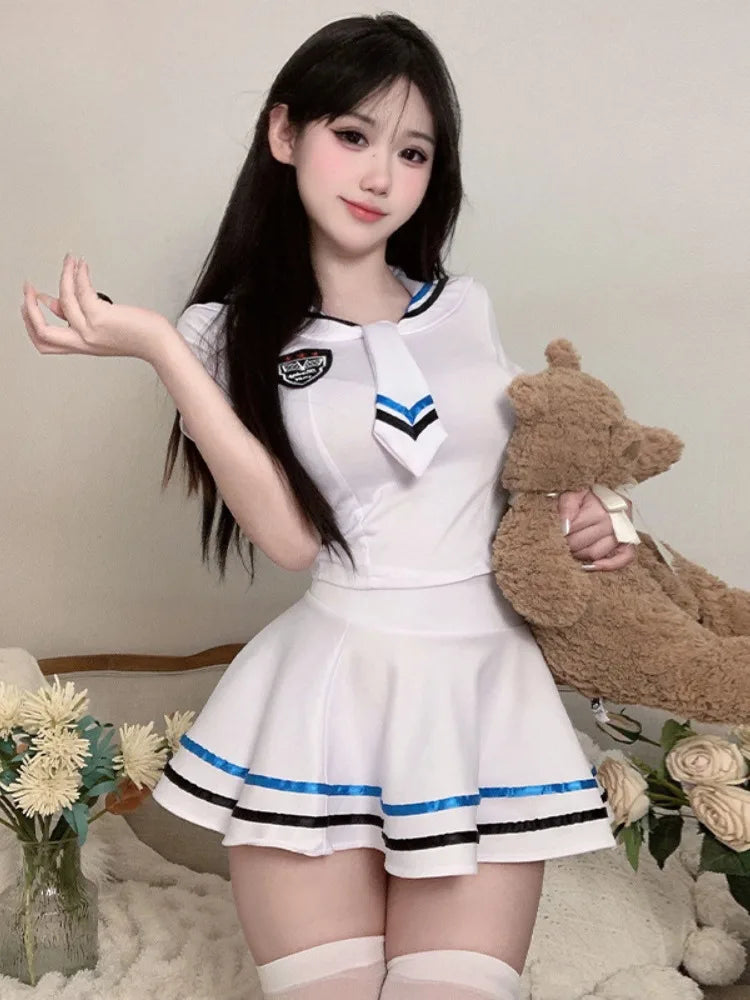 Sexy Japanese JK Uniform Lingerie Set Women's Fitted White Shirt Plaid Pleated Skirt Cosplay Schoolgirl Costume Role Play Outfit