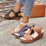 Women's High Heel Sandals 2026Summer New Wedge Heel Sandals Retro Leather Sandals Ladies Casual Platform Sandal Sandalias Mujer