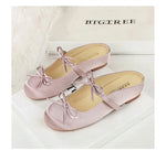 BIGTREE Satin Bow With One Strap With Shallow Mouth Half-Tugging Women's Hollow Inner Heightened Round-Head Sandals Comfortable