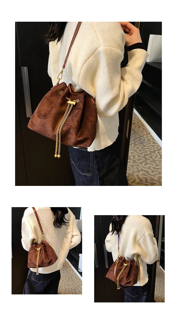 2026 Soft Commuting Crossbody Bags Faux Suede Sewing Hot Sale Bags for WomenThread Solid Color String Women's Handbags