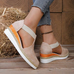 Women Closed Toe Wedge Sandals Summer Fashion Solid Color Pointed Elastic Band Elegant Comfortable Sandals for Women