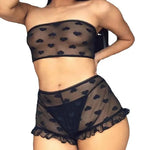 2 Piece Heart Printed Mesh Lingerie Set Sexy Transparent Lace Bra And Thong Set Seamless Lenceria Erotic Fancy Intimate
