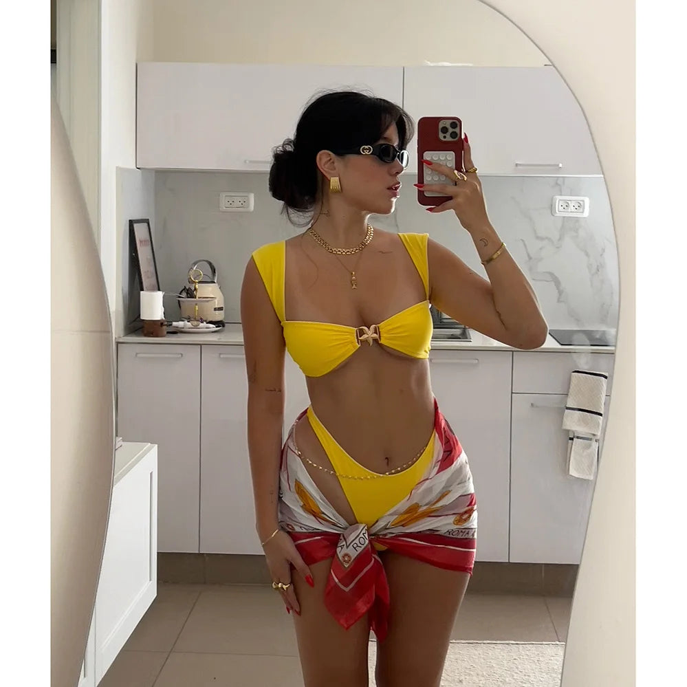 2024 New Sexy Bikinis Push Up Women Swimsuit Starfish Swimwear Brazilian Bikini Set Thong Biquini Female Solid Beachwear