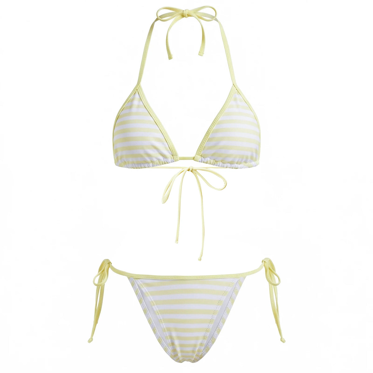 2026 New Womens Stripe Bikini Sets Halter Bra Tops with Tie-up Thong 2 Pcs Set Swimsuits Stylish Sexy Beach Pool Bathing Suit