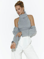 Trendix Knit Tank Top Sets For Women Fashion High Neck Vest And Long Sleeve Shawl 2 Piece Suits Sexy Backless Knitwear Top Femme
