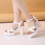 Women Platform Block Heel Sandals Open Toe Ankle Strap Rhinestone Pendant High Heel Party Wedding Dress Shoes