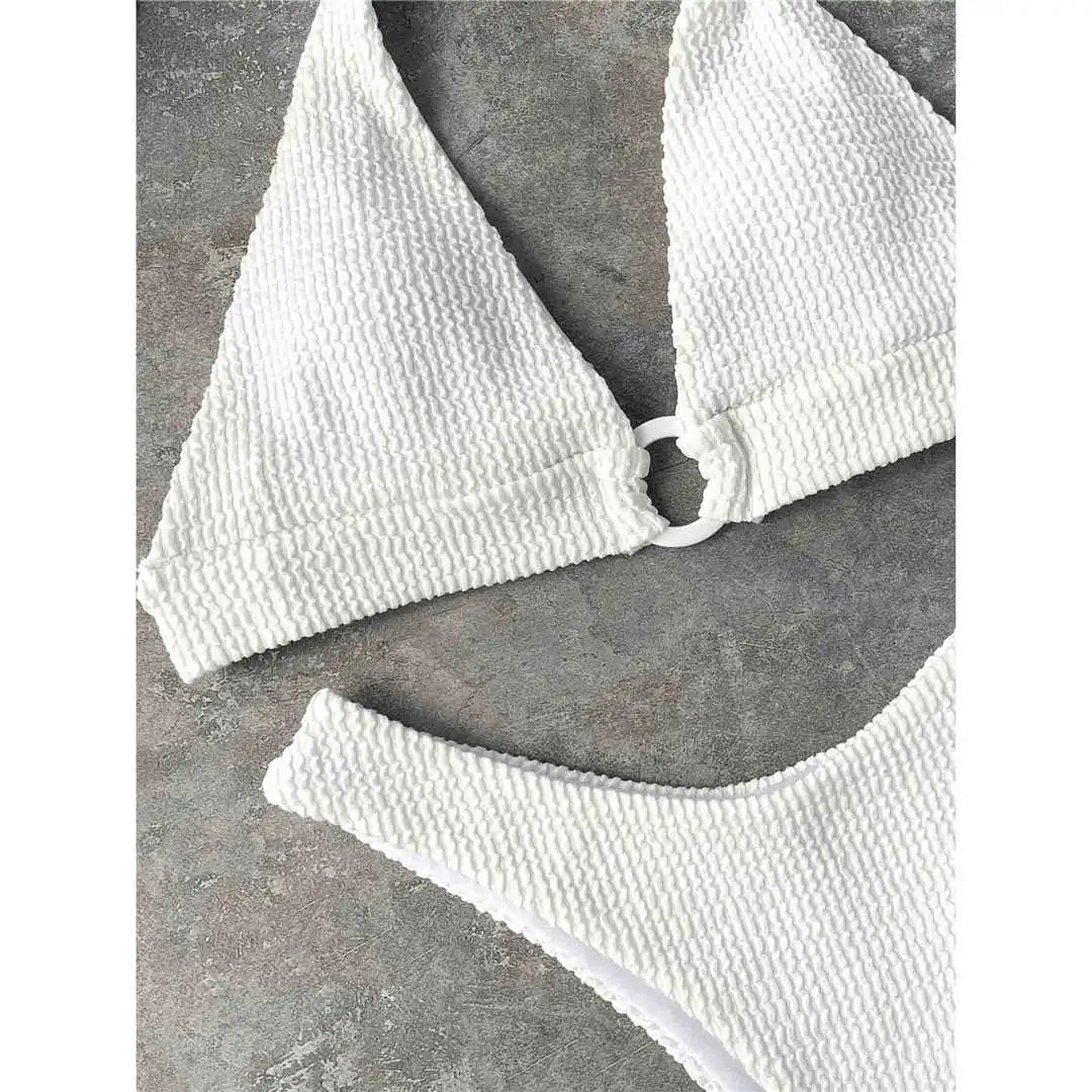 Halter Wrinkled Crinkled Bikini Women Swimwear Female Swimsuit Two-Pieces Bikini Set Brazilian Bather Bathing Suit Swim V2922