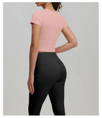 2 Pieces Women Tracksuit Yoga Set Spring Summer Short Sleeve Hollow Out Slim Sports Top High Waist Leggings Running Fitness Suit