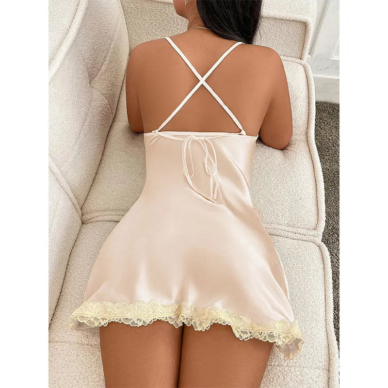 Champagne-coloured Nightdress Wedding Evening Gown Summer Nightdress Strappy Backless Lingerie Sexy Nightwear Woman Night Dress