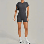 Women's Seamless Yoga Jumpsuits Sports Fitness Beauty Back Slim Fit Short-Sleeves One-Piece Workout Gym Training Bodysuits