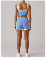 Summer Color Contrast Yoga Suit Women Shock-absorbing Sports Bra High Waist Hip Lifting Shorts Training Running Fitness Outfits