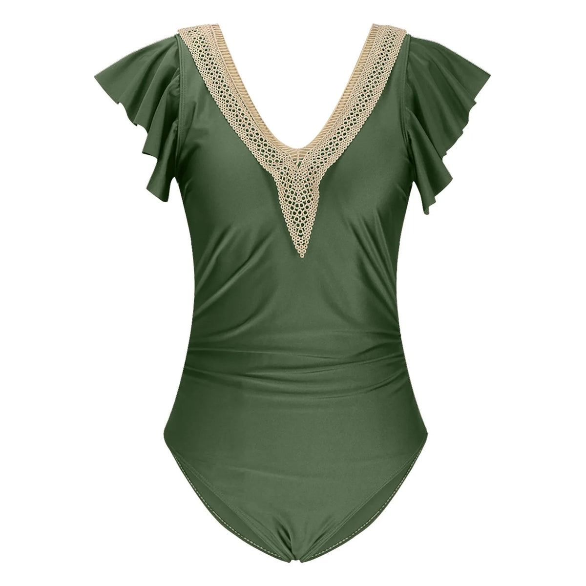 2024 Sexy Women's Lace Plunge One Piece Swimsuit Ruffle Swimwear Women Bathing Swimming Suit Female Beachwear Outdoor Bodysuit