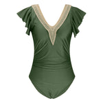 2024 Sexy Women's Lace Plunge One Piece Swimsuit Ruffle Swimwear Women Bathing Swimming Suit Female Beachwear Outdoor Bodysuit