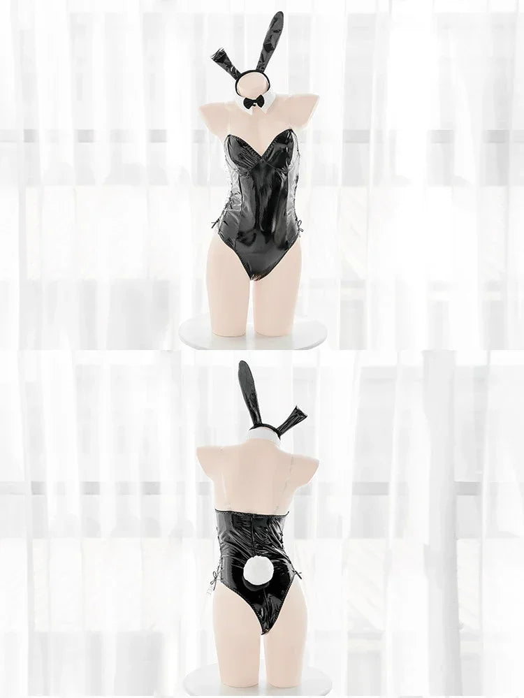 Mai Sakurajima Bunny Girl Cosplay Costume Women Sexy Lingerie PU Leather Bodysuit with Tie and Headband Set Anime Outfit