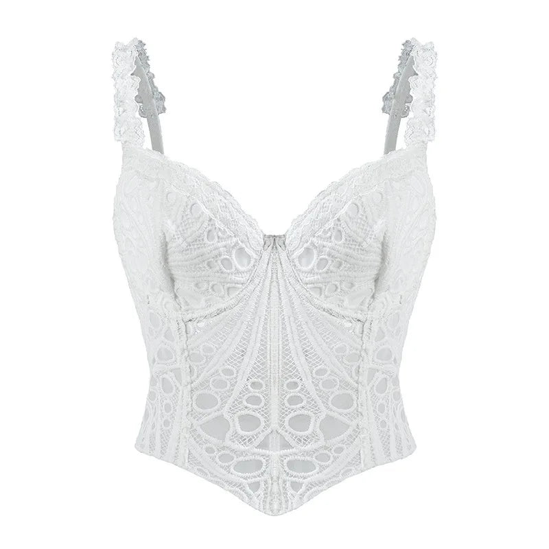 Sexy Lace Underwire Diamond Fishbone Crop Top Hot Girl Slim Fit Tank Top Women Top Deep V Suspenders Sleeveless Fashion J5O9
