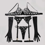 Toucheart Sexy Mesh Solid Color Lace See-through Interesting Hollow Out Underwear Garters Backless Steel Ring Patchwork Sexy Set