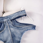 Sexy Hollow Out Women Denim Shorts Hole Bandage Night Club Pole Dance Hot Jeans Lace-Up Shorts Charming Elegant Beautiful 45ZK