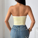 Y2K Street Tank Top Women Summer Lace Front Embroidery Floral Buttom Push Up Underwire Strapless Bandage Fishbone Vest