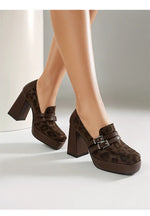 Square Toe Platform Double-Layer Buckle Shallow Sleeve Office Pumps Ultra-High Thick Heel Breathable High Heels