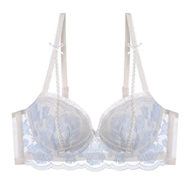 Antique French Lace Underwire Bra | Retro Petite Deep V Plunge Set | Summer Non-Padded Lingerie | Sexy Bridal Push Up Effect