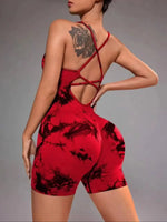 Cross Back Tie-Dye One Piece Yoga Shorts - Stylish Cropped Yoga Jumpsuit for Women