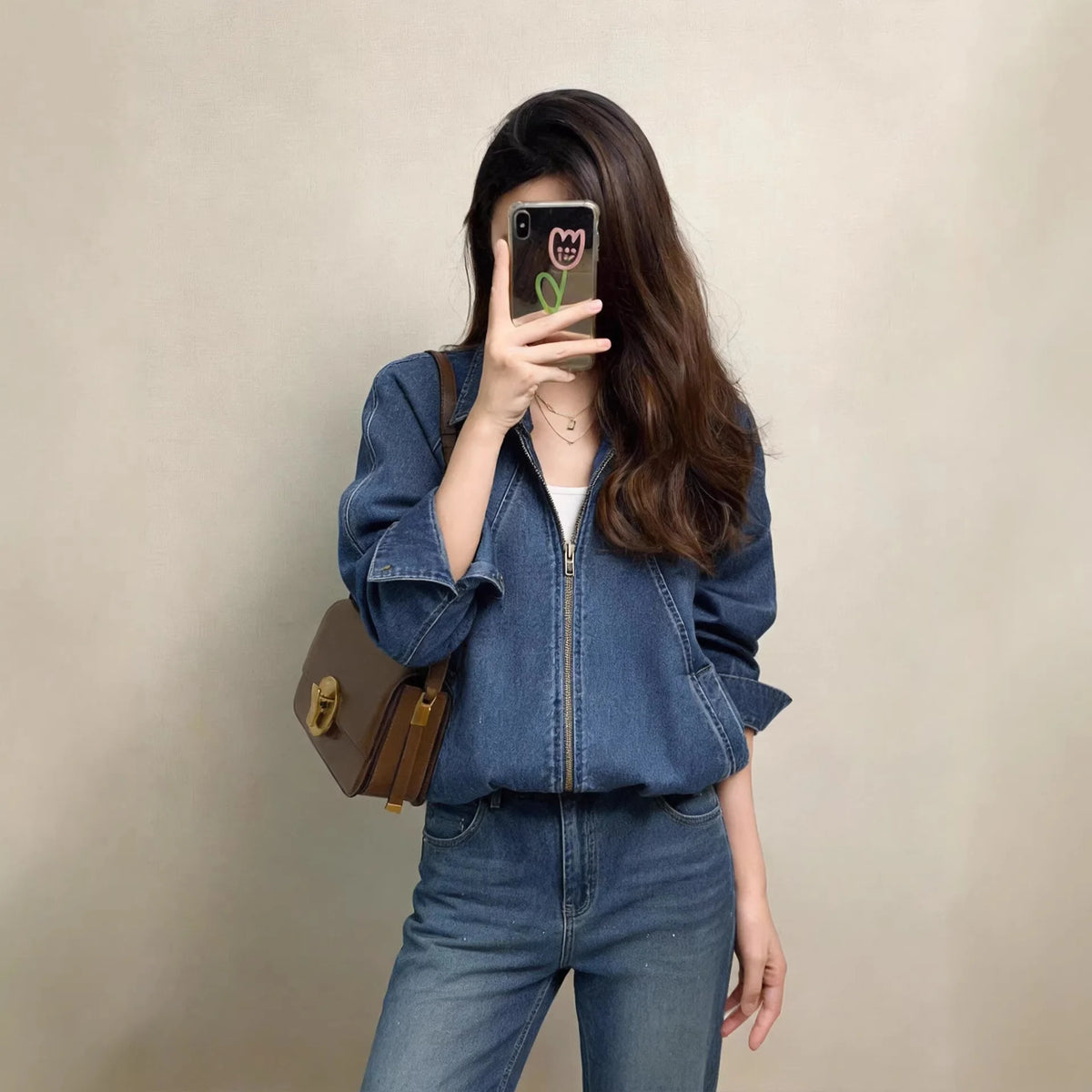 Spring denim shirt petite short denim lapel jacket