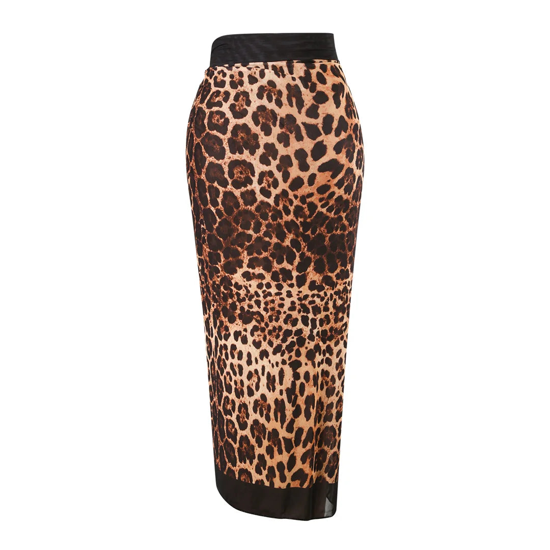 S - XXL 2026 Leopard With Skirt Long Sleeve One Piece Swimsuit Women Swimwear Female High Cut Leg Bather Bathing Suit Swim V7352