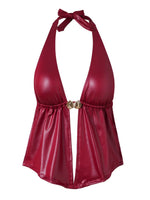 Sexy Red Metal Shell Bikini Set 2026 Women Push Up Tank Top 2 Piece Swimsuit Beach Bathing Suit Holiday Tie Side Thong Swimwear